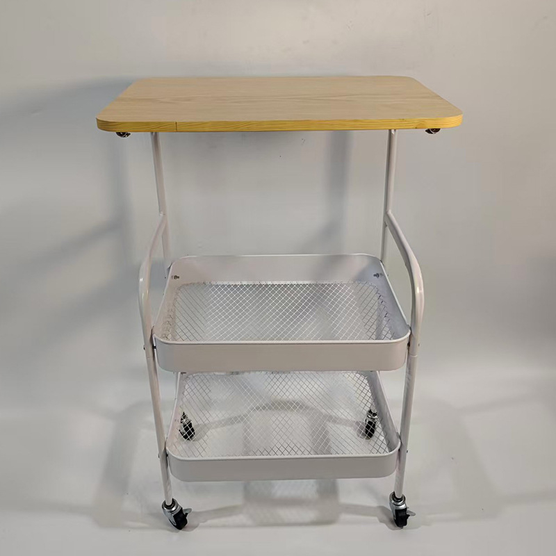 Странична масичка с 3 чекмеджета, рамка от въглеродна стомана, кантована повърхност, със ролки