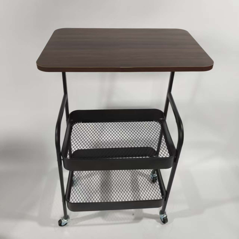 Странична масичка с 3 чекмеджета, рамка от въглеродна стомана, кантована повърхност, със ролки