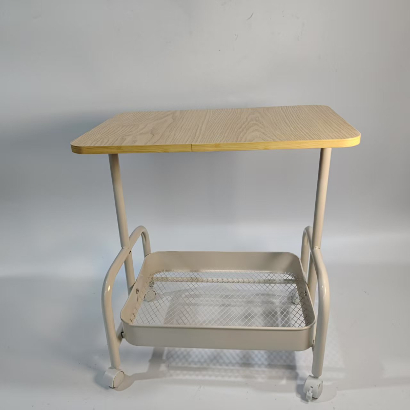 Странична масичка с 3 чекмеджета, рамка от въглеродна стомана, кантована повърхност, със ролки