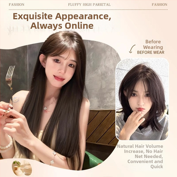 Moteriška peruka su ilgaisiais tiesiais plaukais, plaukų papildinys viršugalvyje tūriui, be tinklo, mechaniniu pynimu, atsparūs aukštai temperatūrai tiesūs plaukai, Discover Beauty