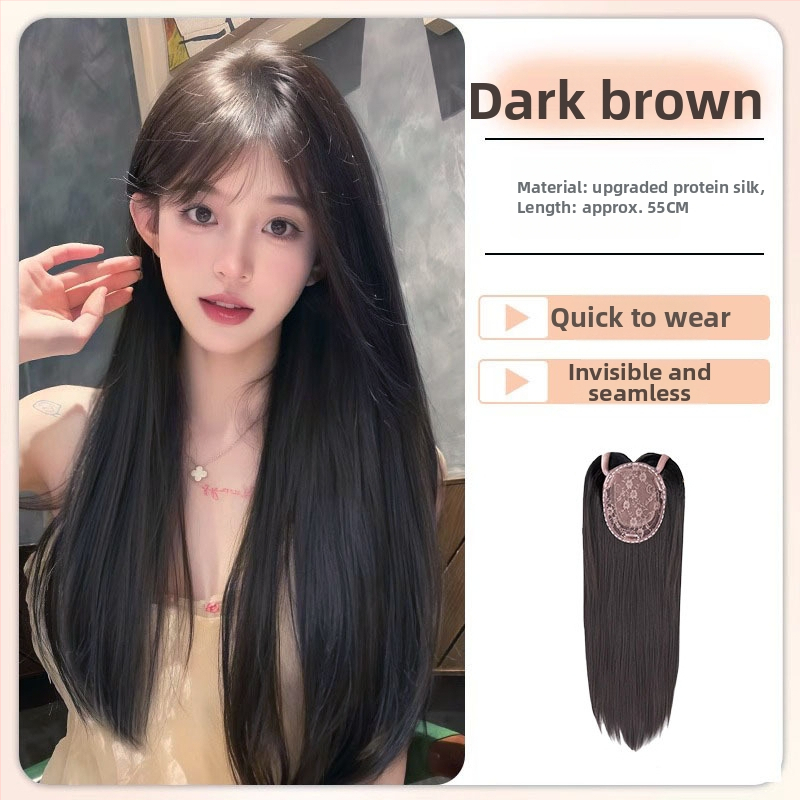 Moteriška peruka su ilgaisiais tiesiais plaukais, plaukų papildinys viršugalvyje tūriui, be tinklo, mechaniniu pynimu, atsparūs aukštai temperatūrai tiesūs plaukai, Discover Beauty