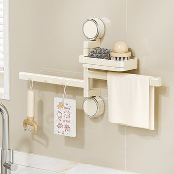 Virtuvės laikiklis su siurbtuku skysčiams — be gręžimo, pasukami kabliukai, plastikas