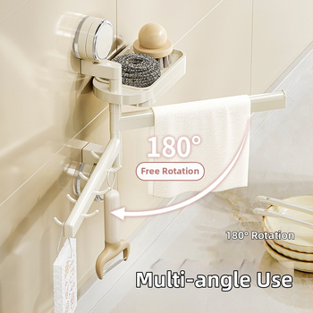 Virtuvės laikiklis su siurbtuku skysčiams — be gręžimo, pasukami kabliukai, plastikas