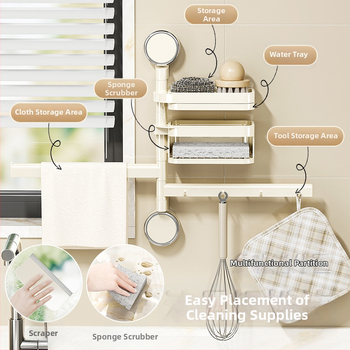 Virtuvės laikiklis su siurbtuku skysčiams — be gręžimo, pasukami kabliukai, plastikas