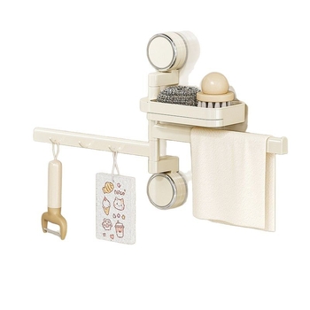 Virtuvės laikiklis su siurbtuku skysčiams — be gręžimo, pasukami kabliukai, plastikas