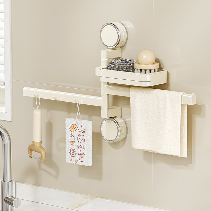 Virtuvės laikiklis su siurbtuku skysčiams — be gręžimo, pasukami kabliukai, plastikas