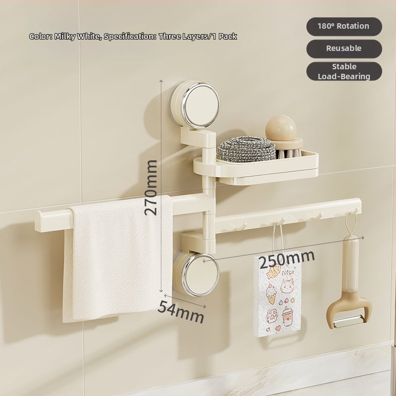 Virtuvės laikiklis su siurbtuku skysčiams — be gręžimo, pasukami kabliukai, plastikas