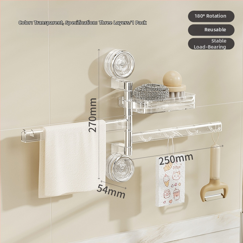 Virtuvės laikiklis su siurbtuku skysčiams — be gręžimo, pasukami kabliukai, plastikas