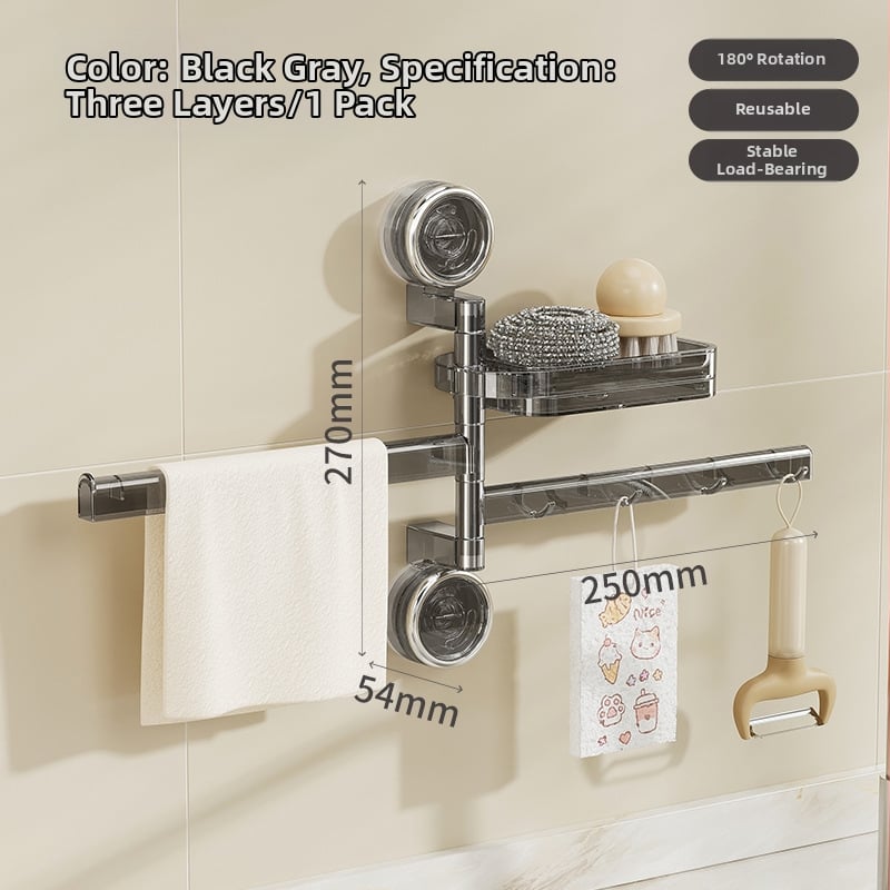 Virtuvės laikiklis su siurbtuku skysčiams — be gręžimo, pasukami kabliukai, plastikas