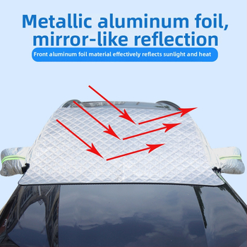 Automobilio sniego skydelis žiemai – storesnė aliuminio plėvelė; tvirtinimas spaudimu; tinka bendriesiems modeliams; priekinė dalis; paprastas stilius