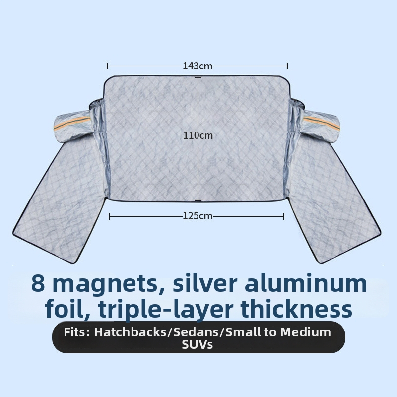 Automobilio sniego skydelis žiemai – storesnė aliuminio plėvelė; tvirtinimas spaudimu; tinka bendriesiems modeliams; priekinė dalis; paprastas stilius