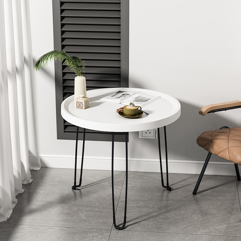 Сгъваема кръгла пластмасова странична маса с рамка от неръждаема стомана, персонализирана.