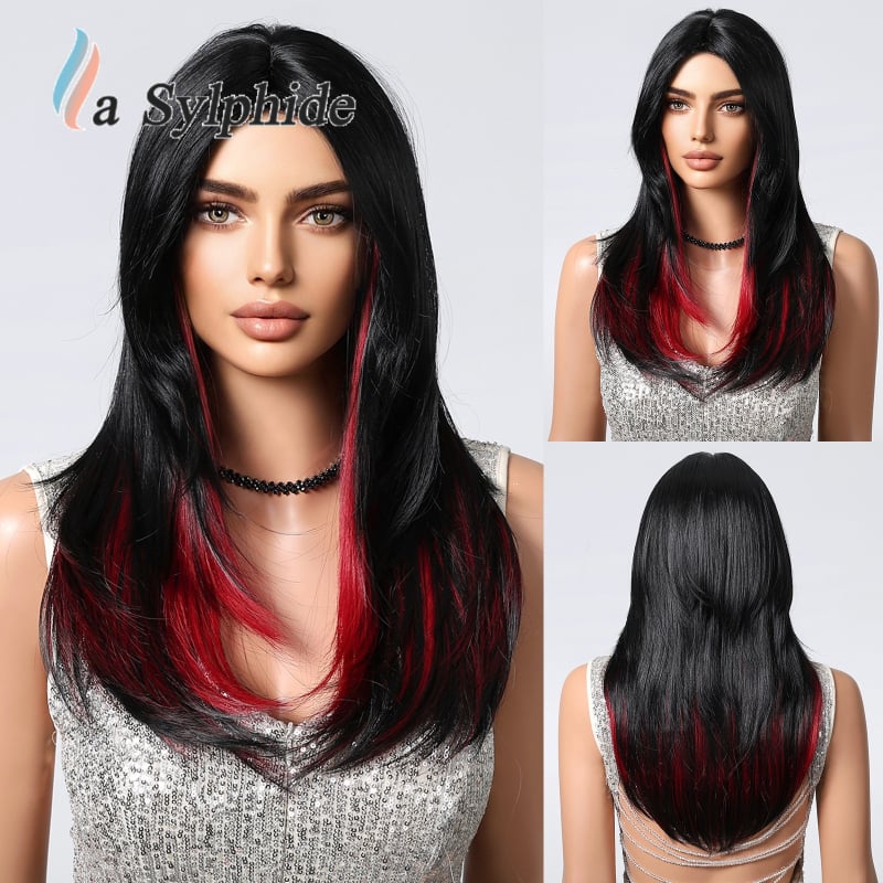 Parochňa s dlhými rovnými vlasmi a bočným rozdelením, matný vzhľad, tepelne odolné vlákna, model LC107-1, vhodná na farbenie a kulmovanie