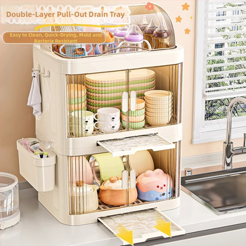 Kūdikių maisto laikymo spintelė, dulkių nepralaidi butelių dėžutė, virtuvės indų drenažo laikiklis — Plastikas, be montavimo, Prekės ženklas Xingyou, Kodas 5193