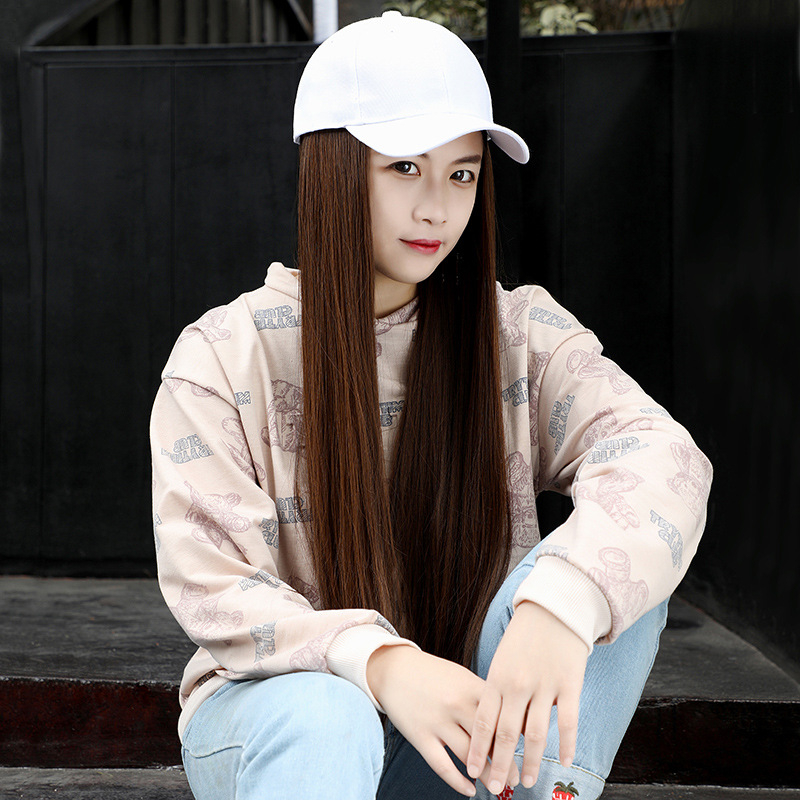 Parochňa s klobúkom, dlhé rovné syntetické vlasy, matný vysokoteplotný drôt, farbenie povolené, bez ofiny