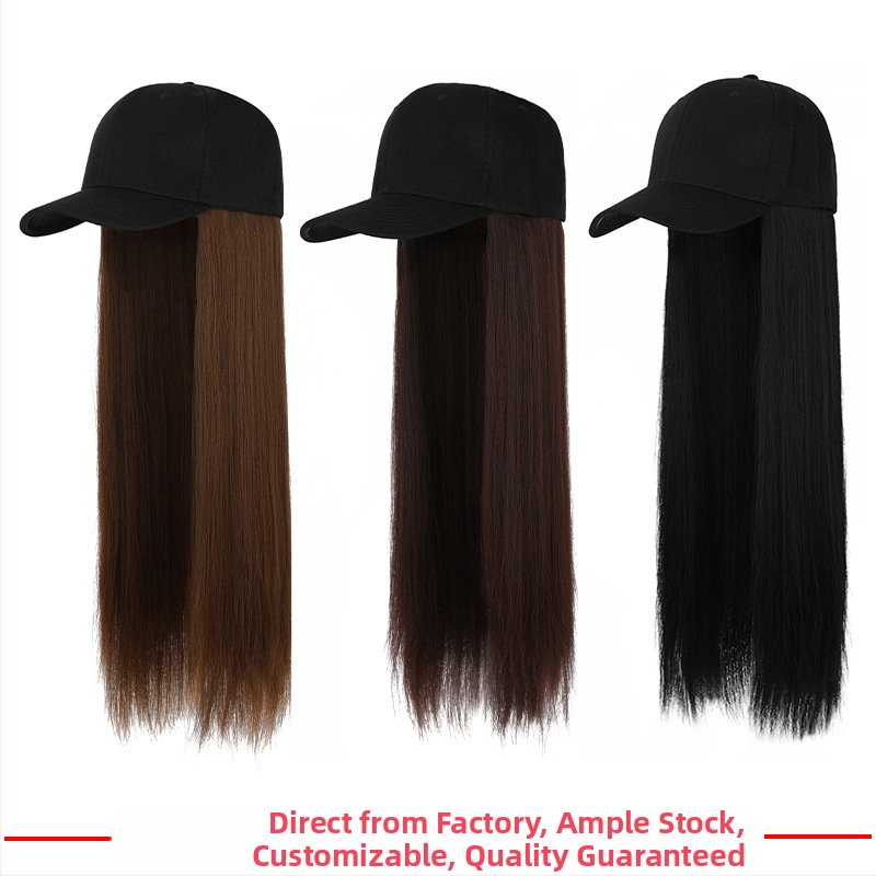 Parochňa s klobúkom, dlhé rovné syntetické vlasy, matný vysokoteplotný drôt, farbenie povolené, bez ofiny