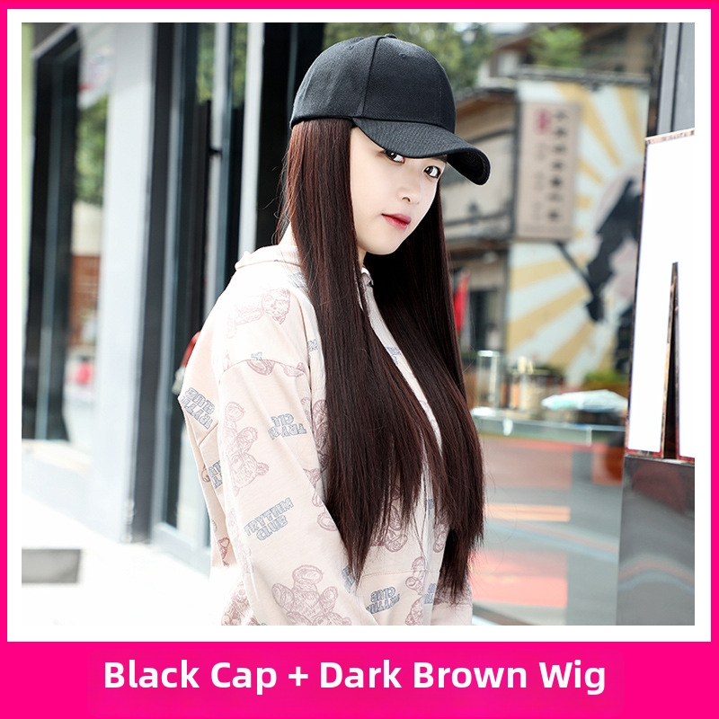 Parochňa s klobúkom, dlhé rovné syntetické vlasy, matný vysokoteplotný drôt, farbenie povolené, bez ofiny