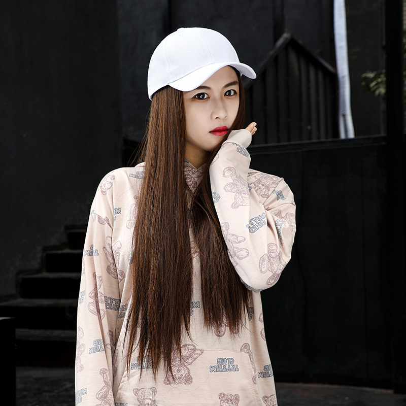 Parochňa s klobúkom, dlhé rovné syntetické vlasy, matný vysokoteplotný drôt, farbenie povolené, bez ofiny