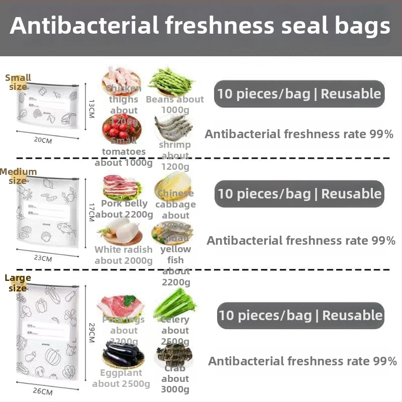 Aliuminio folijos maisto kokybės maišeliai su užtrauktuku, šaldiklis, mėsa ir daržovės, -60°C–100°C