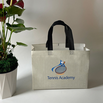 Geantă tote din fibră nețesută laminată (spunbond), finisaj 3D prin presiune termică, bază și panouri laterale, imprimare/logo personalizabil