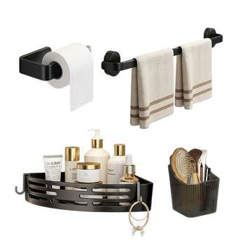 Set de depozitare pentru baie din plastic, stil modern minimalist, finisaj prin injecție, 4 piese sau mai multe, include suport pentru prosoape, cârlige și raft triunghiular