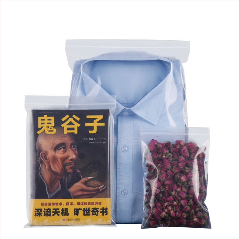 Skaidrus vandeniui atsparus savarankiškai užsidarantis maišelis drabužių pakuotei, užsegimo ilgis 1,5 cm, tolerancija 1–3 mm, medžiaga: nauja medžiaga.