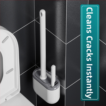 Silikónová kefa na toaletu s dlhým ramenom a nástenným držiakom – viacfunkčné čistenie