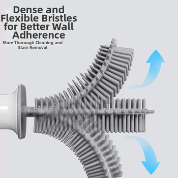 Silikónová kefa na toaletu s dlhým ramenom a nástenným držiakom – viacfunkčné čistenie