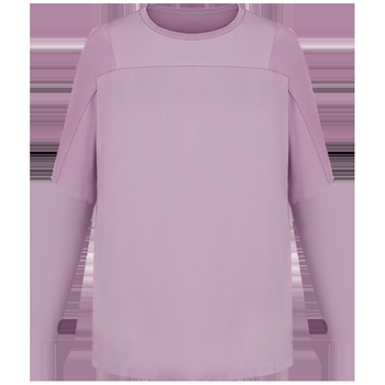 Sieviešu garām piedurknēm jogas T-krekls, ātri žūst, brīvs piegriezums, neilons/poliesteris, apaļš kakla izgriezums