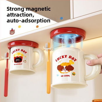 Stojan na kefky a pohár na úst, na stenu, bez vŕtania, magnetické uchytenie, model C4274, ABS plast, možnosť prispôsobenia, tlač loga