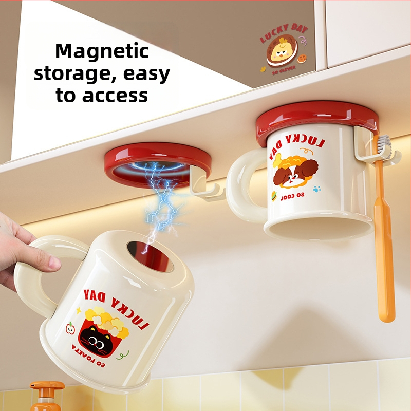 Stojan na kefky a pohár na úst, na stenu, bez vŕtania, magnetické uchytenie, model C4274, ABS plast, možnosť prispôsobenia, tlač loga