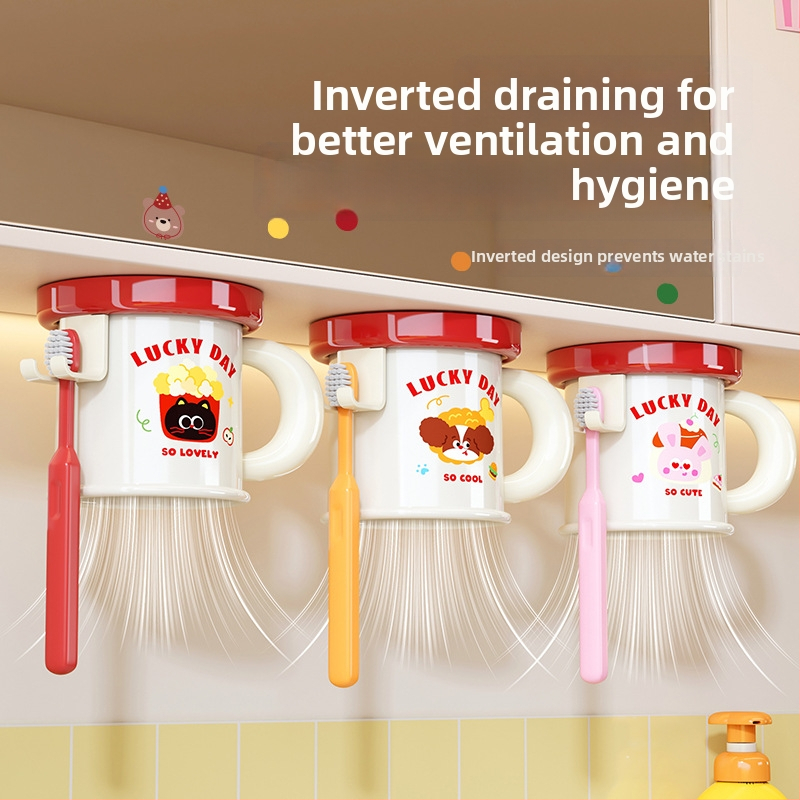 Stends zobu birstei un mutes glāzei uz sienas, bez urbšanas, magnētiska piestiprināšana, modelis C4274, ABS plastmasa, pielāgošana pieejama, logotipa drukāšana