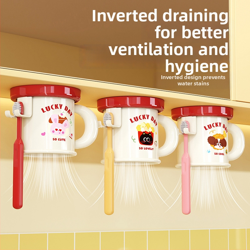 Stends zobu birstei un mutes glāzei uz sienas, bez urbšanas, magnētiska piestiprināšana, modelis C4274, ABS plastmasa, pielāgošana pieejama, logotipa drukāšana