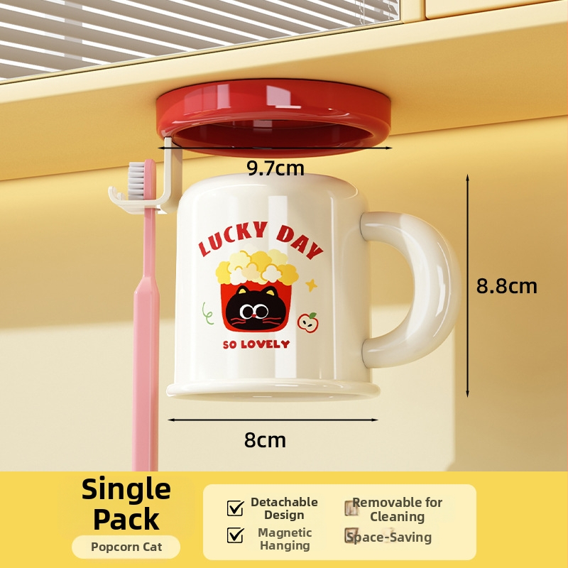 Stojan na kefky a pohár na úst, na stenu, bez vŕtania, magnetické uchytenie, model C4274, ABS plast, možnosť prispôsobenia, tlač loga