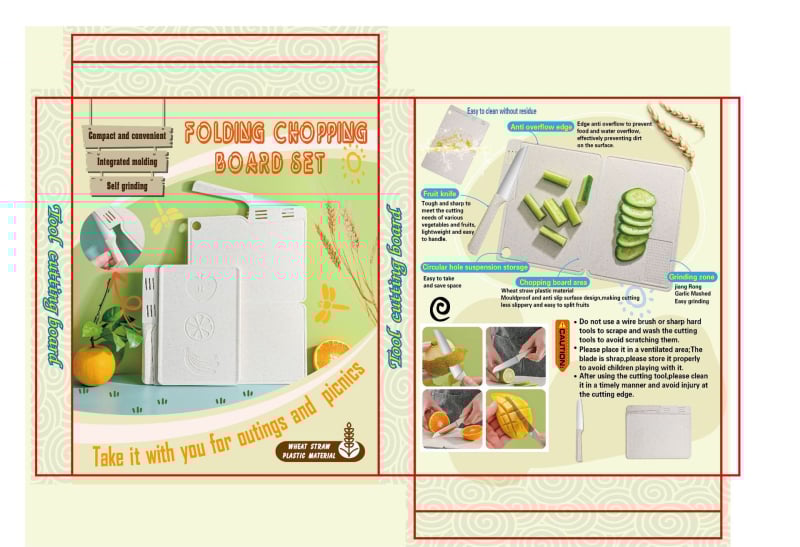 Sada krájacich dosiek z pšeničnej slamy – na domáce použitie, prenosné, skladateľné, protišmykové