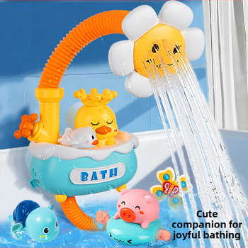 Plastmasinis vonios žaislas formos antis su elektriniu vandens purškimu ir automatišku vandens sugėrimu; interaktyvus vonios žaislas