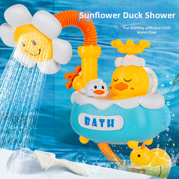 Plastmasinis vonios žaislas formos antis su elektriniu vandens purškimu ir automatišku vandens sugėrimu; interaktyvus vonios žaislas