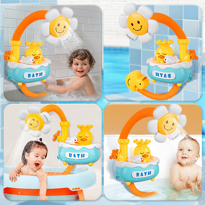 Plastmasinis vonios žaislas formos antis su elektriniu vandens purškimu ir automatišku vandens sugėrimu; interaktyvus vonios žaislas