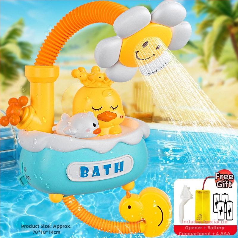 Plastmasinis vonios žaislas formos antis su elektriniu vandens purškimu ir automatišku vandens sugėrimu; interaktyvus vonios žaislas