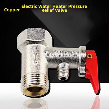 Elektrinio vandens šildytuvo apsaugos slėgio vožtuvas su sriegiais DN15, 20 mm srautas, 20 L/min, darbo slėgis 0,8 MPa, karštas vanduo iki 90°C.