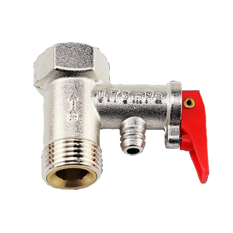 Βαλβίδα ασφαλείας εκφόρτισης πίεσης για ηλεκτρικό θερμοσίφωνα, με σύνδεση DN15, 20 mm διέλευση, ροή 20 L/min, λειτουργική πίεση 0,8 MPa, ζεστό νερό έως 90°C.