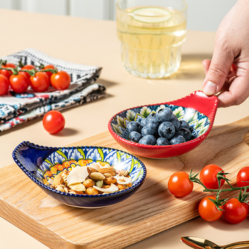 Keramická miska na korenie s držiakom, bohémsky štýl, guľatý tvar, mikrovlnná rúra vhodná, farba pod glazúrou