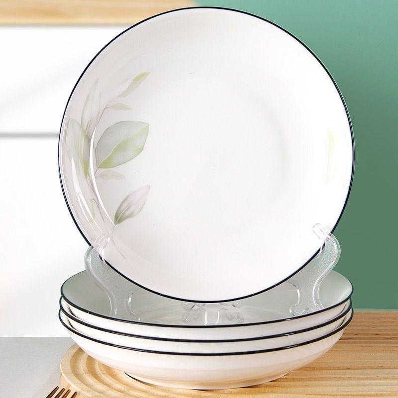 Комплект от 10 порцеланови чинии за сервиране, флорална шарка, кръгла форма, Нов китайски стил, надглазурно покритие