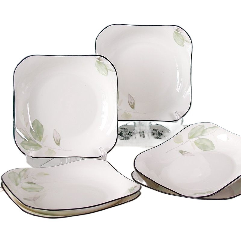 Комплект от 10 порцеланови чинии за сервиране, флорална шарка, кръгла форма, Нов китайски стил, надглазурно покритие