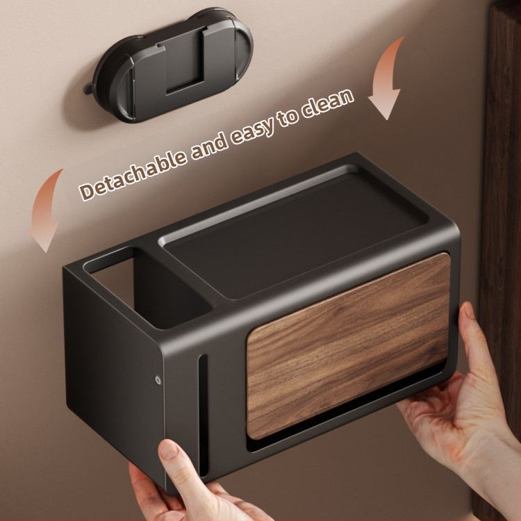 Seinasse paigaldatav WC-paberi karp koos kaanega, pähkli puu tekstuuriga, veekindel, materjal: süsinikteras+ABS