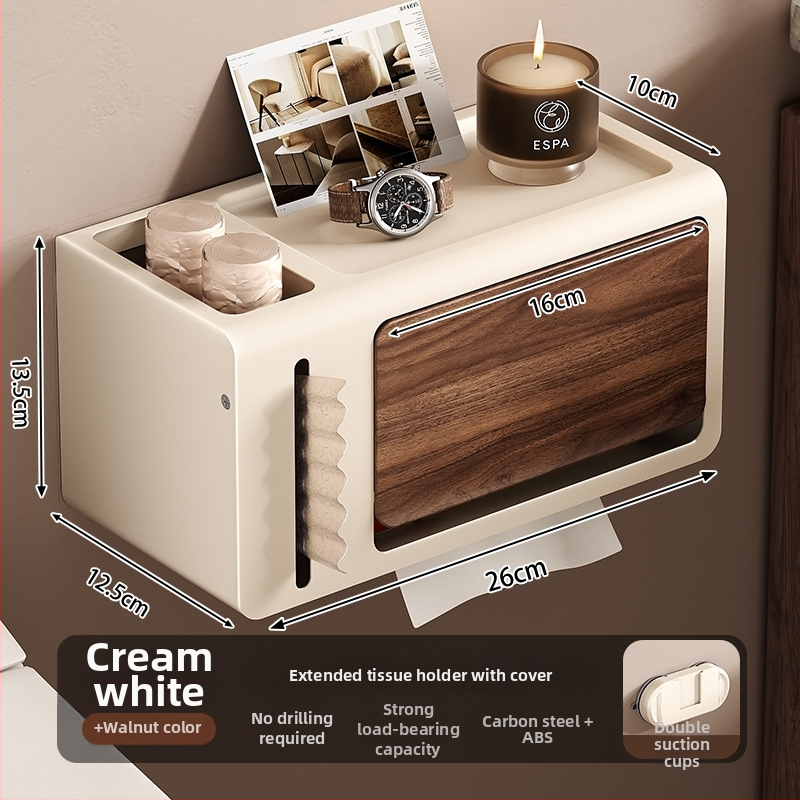 Seinasse paigaldatav WC-paberi karp koos kaanega, pähkli puu tekstuuriga, veekindel, materjal: süsinikteras+ABS