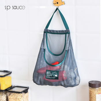 Kahekihiline ripatav võrgukott puuviljade ja köögiviljade jaoks, köögis ladustamiseks, seina külge kinnitatav