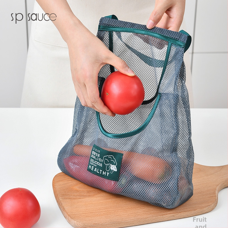 Kahekihiline ripatav võrgukott puuviljade ja köögiviljade jaoks, köögis ladustamiseks, seina külge kinnitatav