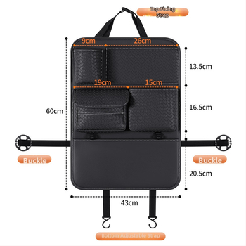 Automobilio galinės sėdynės organizatorius, oda, vandens puodelio kišenė, rakto kabliukas, individualizuojamas