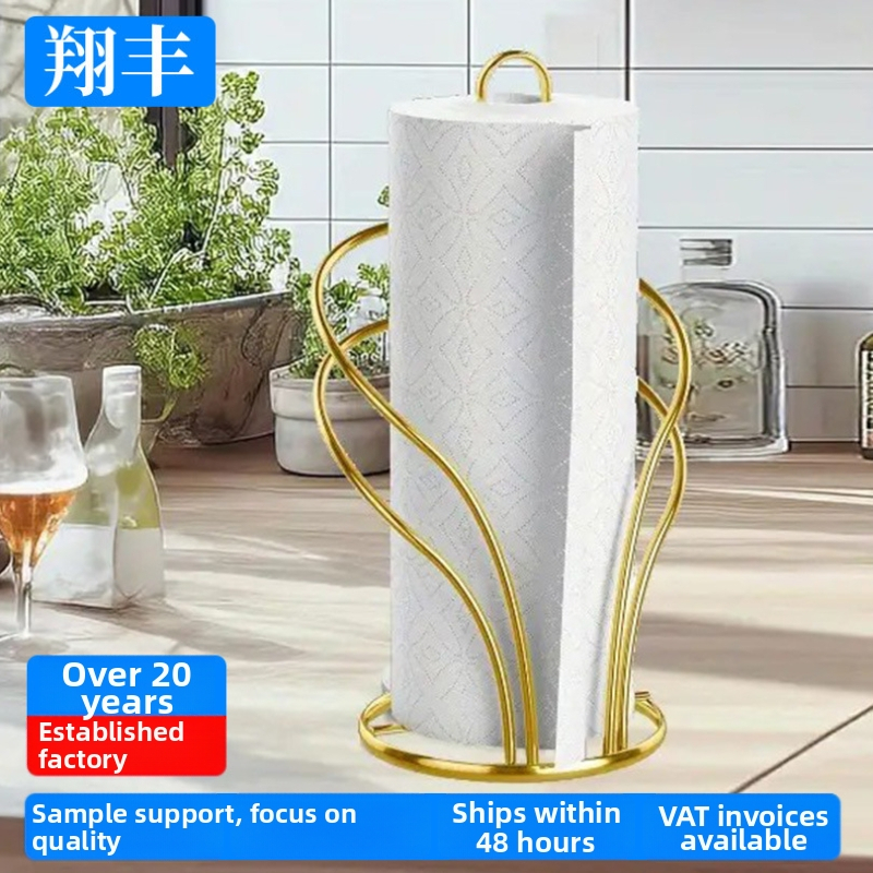 Vertikálny kovový držiak na papierové utierky, kruhového tvaru, z uhlíkovej ocele, elektroplatovanie, moderný minimalistický štýl